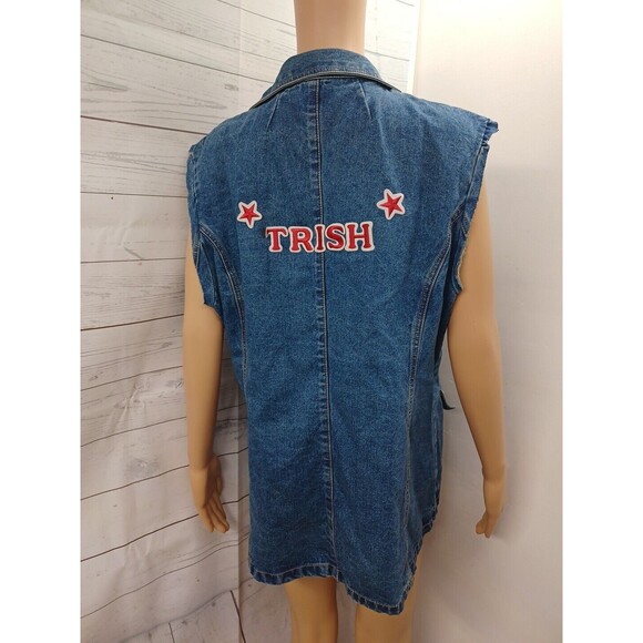 Vtg Carols Denims Button Vest Stars Trish TS Patriotic Denim XL Destroyed - Picture 6 of 12
